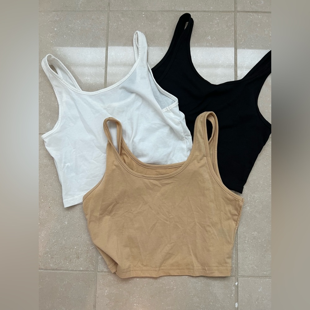 SHEIN BUNDLE 3 Cropped Tanks (Black, White, Tan)